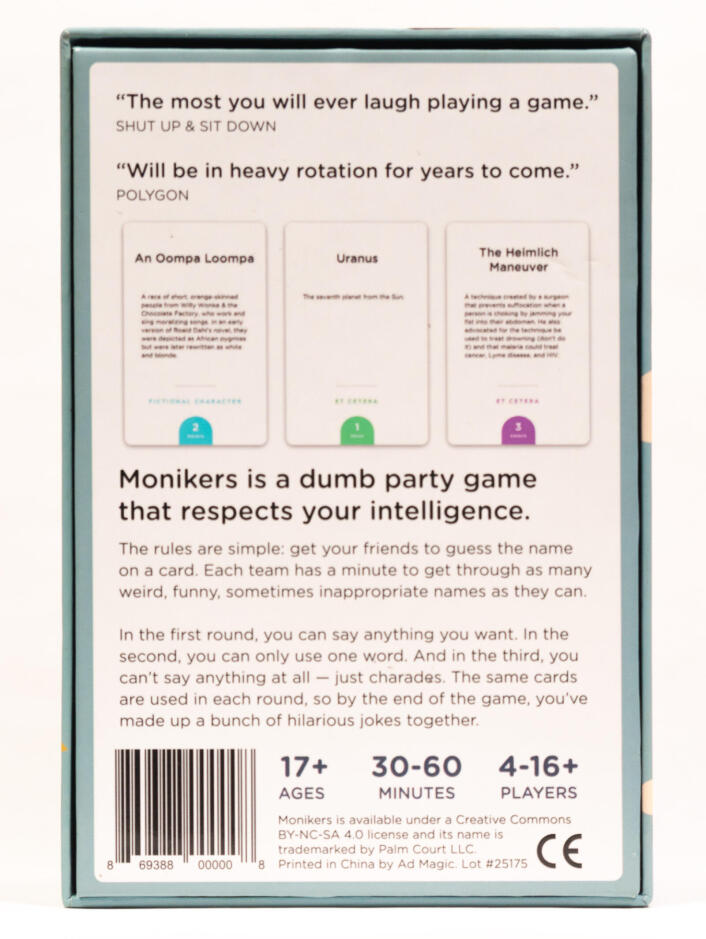 Monikers back of box